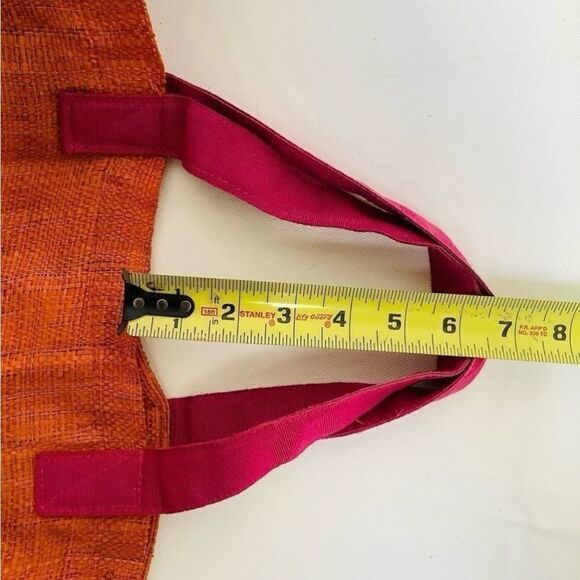 ADRIANA CARAS RAFFIA TOTE BAG -BEACH -VACATION BAG ORANGE OVERSIZED EUC - Picture 7 of 13